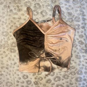 Fashion Nova pink Tie Dye ruched cropped tank top